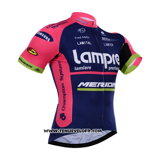 2015 Maillot Ciclismo Lampre Merida Rose et Bleu Manches Courtes et Cuissard